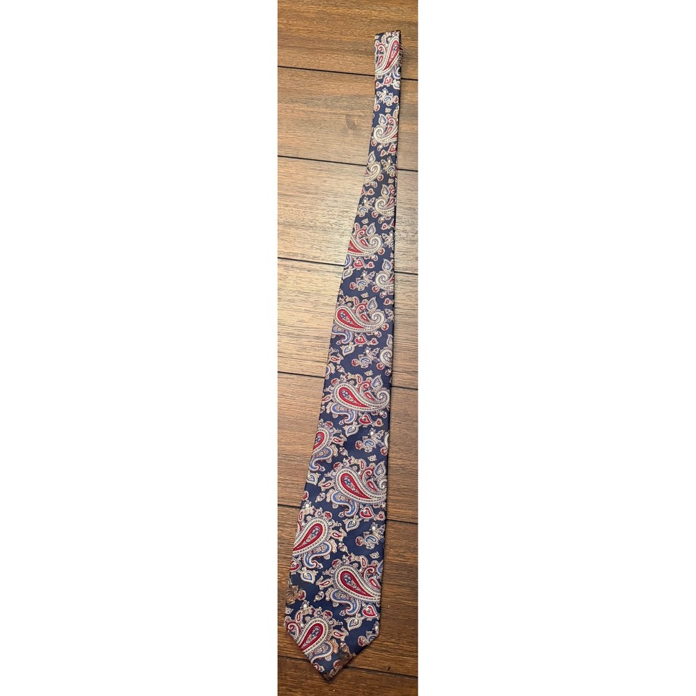 Christian Dior Monsieur Silk Tie Navy Blue Red Paisley Woven Italy Mens Necktie